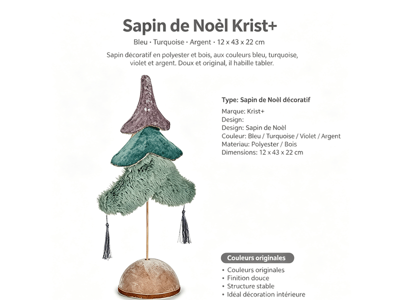  Sapin de noël krist+ bleu turquoise argent polyster bois 12 x 43 x 22 cm S3612542 - Conforama E
