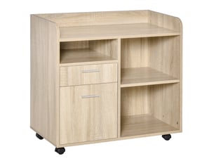 Support pour imprimante, meuble de bureau, meuble bas, meuble multifonction à 4 roulettes, chêne, 80 x 40 x 72 cm