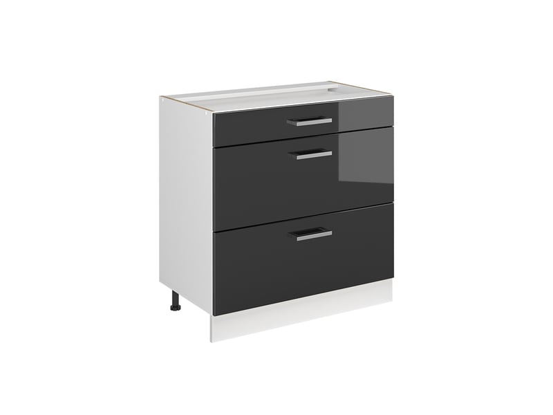  Vicco meuble cuisine, anthracite haute brillanceblanc, 80cm avec 3 tiroirs sans plan de travail  - Conforama A
