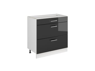 Vicco meuble cuisine, anthracite haute brillanceblanc, 80cm avec 3 tiroirs sans plan de travail