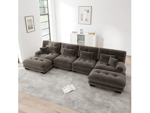 Tcqpz canapé modulable d'angle en chenille marron, convertible en u ou en l avec ottoman mobile