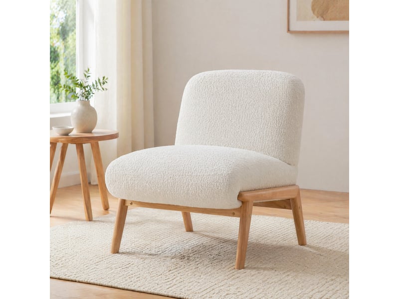 Fauteuil lounge sans accoudoirs en chenille ivory, inspiration nordique - Conforama B