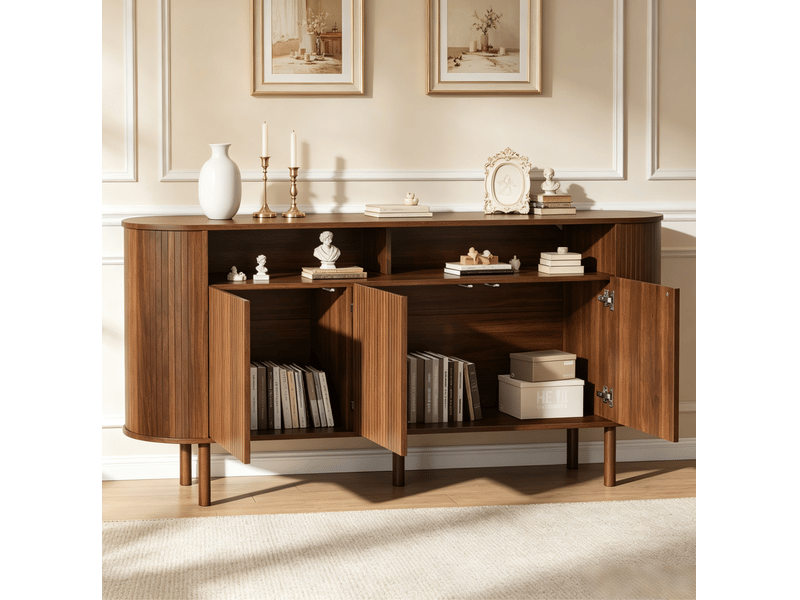 Buffet bas 160 cm avec 3 portes et niche ouverte, coloris noyer homvra - Conforama D