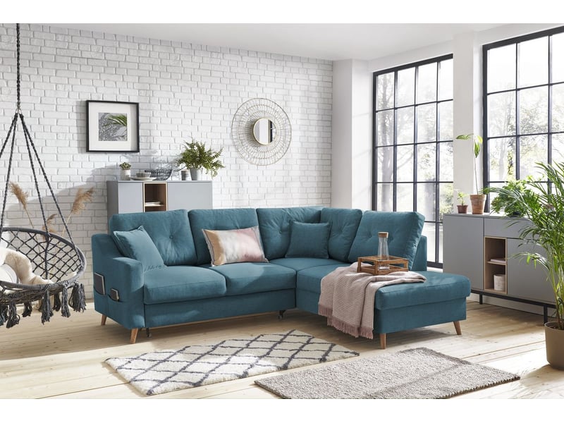 Bobochic canapé d'angle l convertible sweden bleu foncé angle droit SWEDEN - Conforama B
