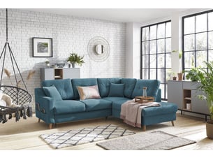 Canapé d'angle droit convertible BOBOCHIC SWEDEN 5 places Tissu Bleu foncé