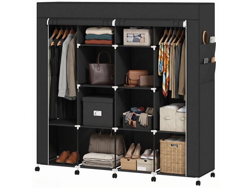  Armoire penderie en tissu à roulettes 10 compartiments noir 166 x 42,5 x 167 cm  - Conforama A