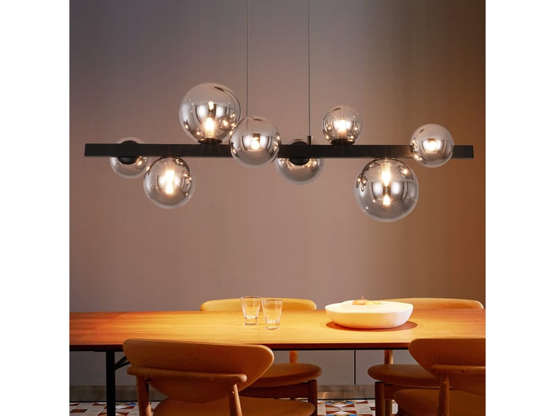 Zmh suspension salle à 8 flammes g9 boule de verre rétro 174 cm lampe à suspendre pour cuisine  - Conforama B