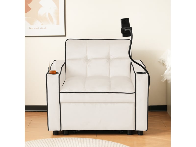  Fauteuil convertible tcqpz 3 en 1 extensible 83 x 167 x 76 cm dossier réglable velours beige  - Conforama E
