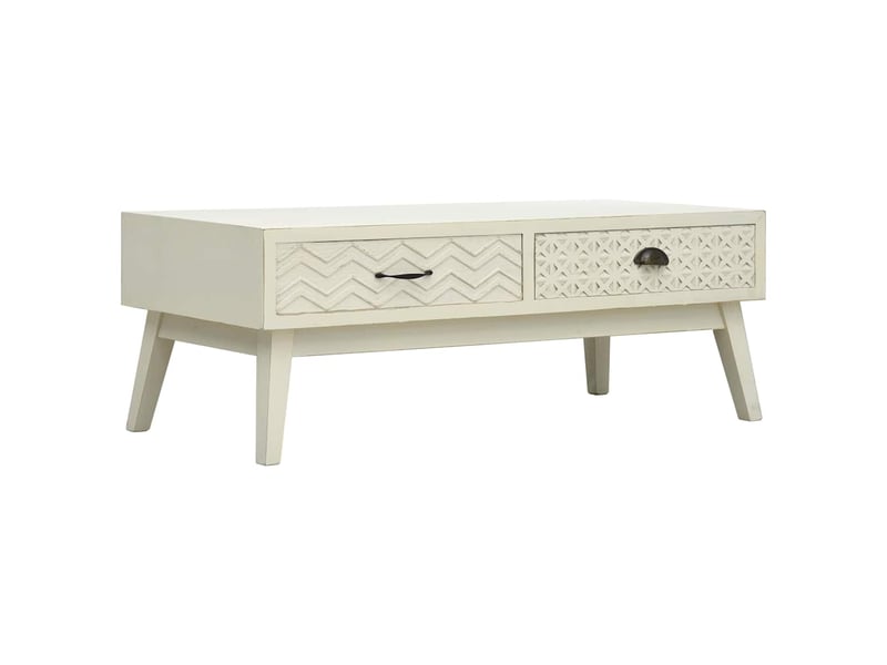  Table basse - table de salon - table à thé avec 2 tiroirs gris sculpté 110x50x40 cm bois  - Conforama B