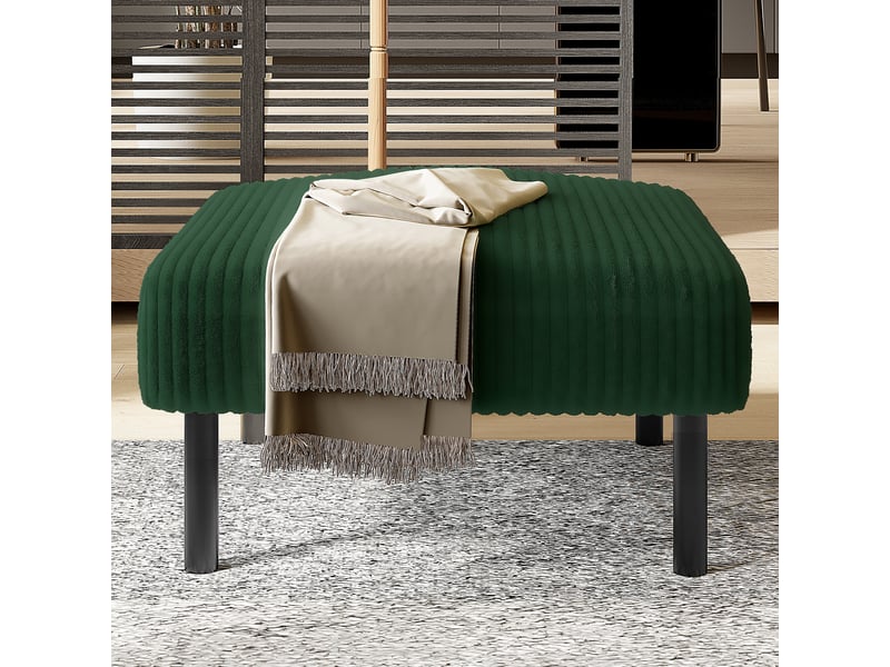  Pouf repose-pieds 56x51 cm avec structure métal, velours côtelé vert émeraude Morn Vibe - Conforama C