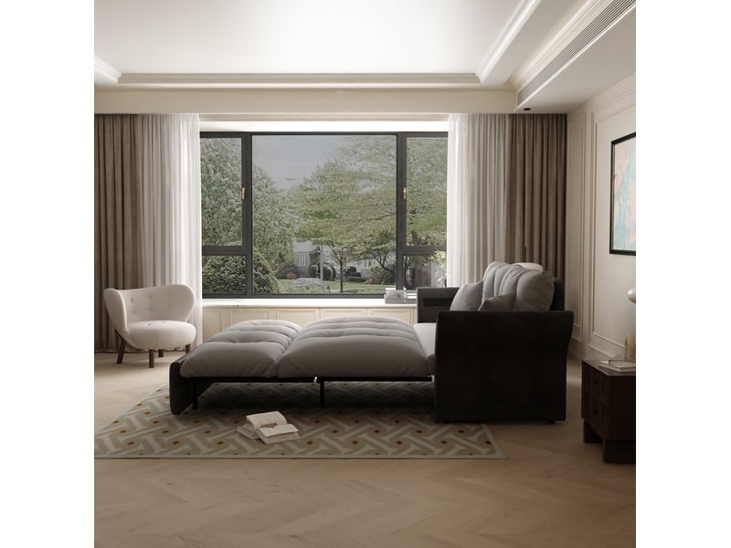Canapé-lit convertible 3-en-1 2 places en velours gris clair avec 2 coussins - Conforama E