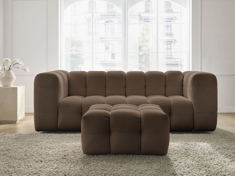 Bobochic canapé droit fixe 3 places cloud tissu mesh avec pouf marron CLOUD - Conforama D
