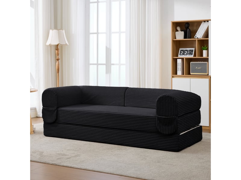 Canapé-lit, 190 × 78 × 65 cm, noir, velours côtelé, 2 places, structure sans cadre, assise polyvalente pour usage quotidien - Conforama D
