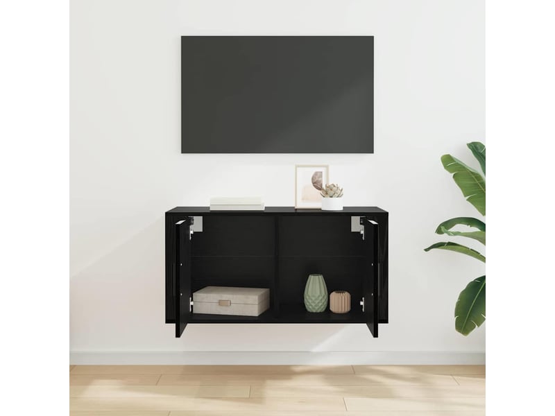  Meuble tv - banc tv - meuble de rangement mural 80 x 34,5 x 40 cm chêne noir bois d'ingénierie  - Conforama D
