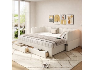 Lit avec rangement 90x190 cm <strong>ELVMI</strong>  <strong></strong> coloris beige
