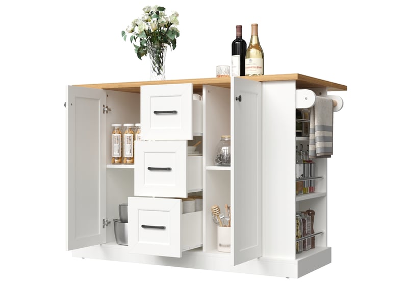  Desserte de cuisine mobile 120x45x90 cm plateau pliant mdf blanc  - Conforama A