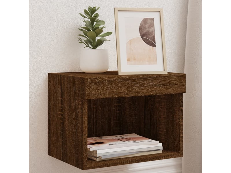  Lot de 2 table de chevet mural avec lumières led chêne marron  - Conforama B