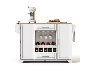 Desserte de cuisine 138x70x92 cm avec plan rabattable, rangements, blanc naturel
