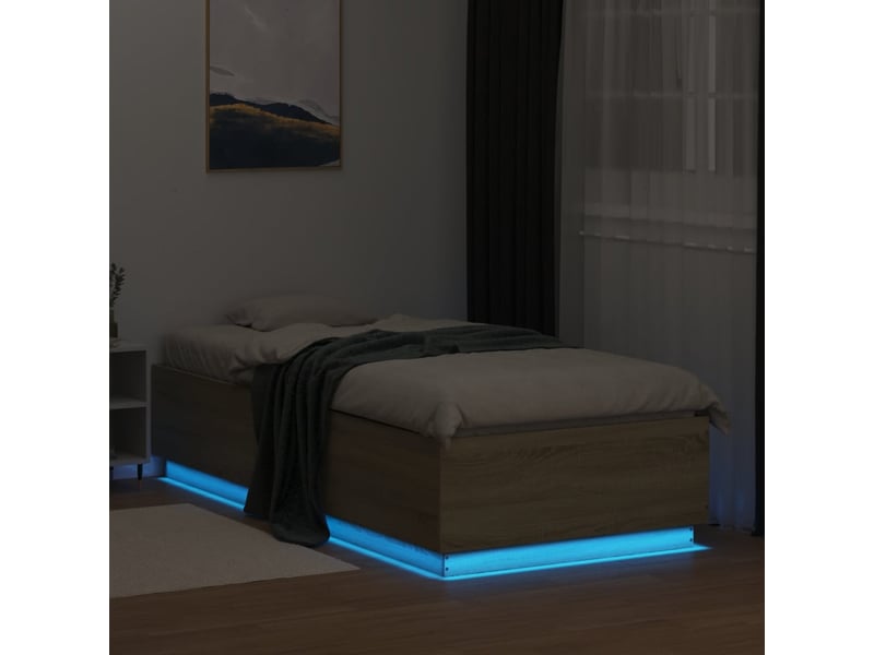  Lit simple- lit adulte -  cadre de lit avec led sans matelas chêne sonoma 100x200 cm  - Conforama C