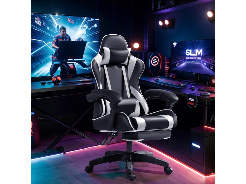  Chaise gaming ergonomique, repose-pieds télescopique Réglable Fauteuil Gaming - Conforama B