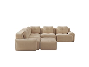 Canapé modulaire beige pour salon, canapé d’angle 5 places avec ottomane, assise profonde, sans montage, en velours côtelé