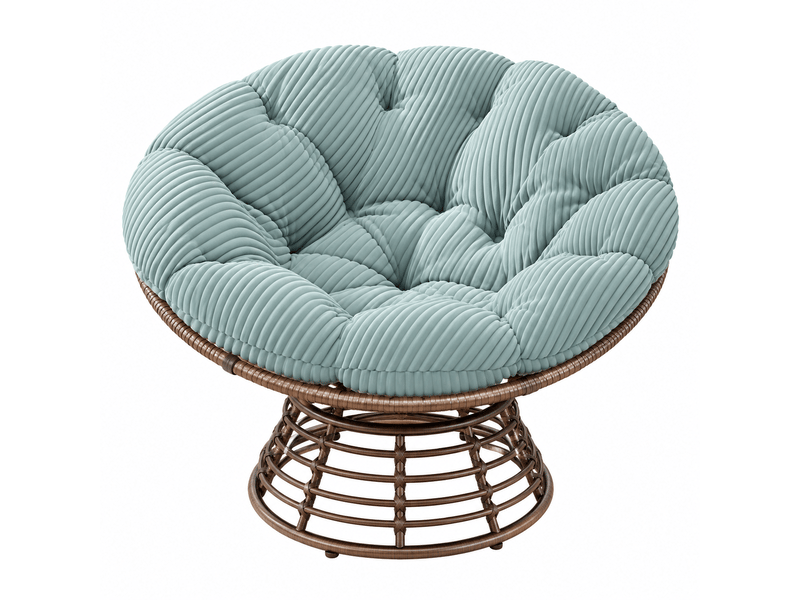 Fauteuil papasan en rotin marron pivotant 360° avec coussin vert clair côtelé - Conforama A