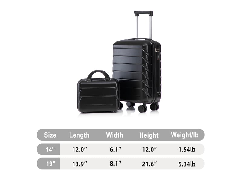  Set de 2 valises rigides,1914 pouces,avec serrure à combinaison,abs,noir  - Conforama C