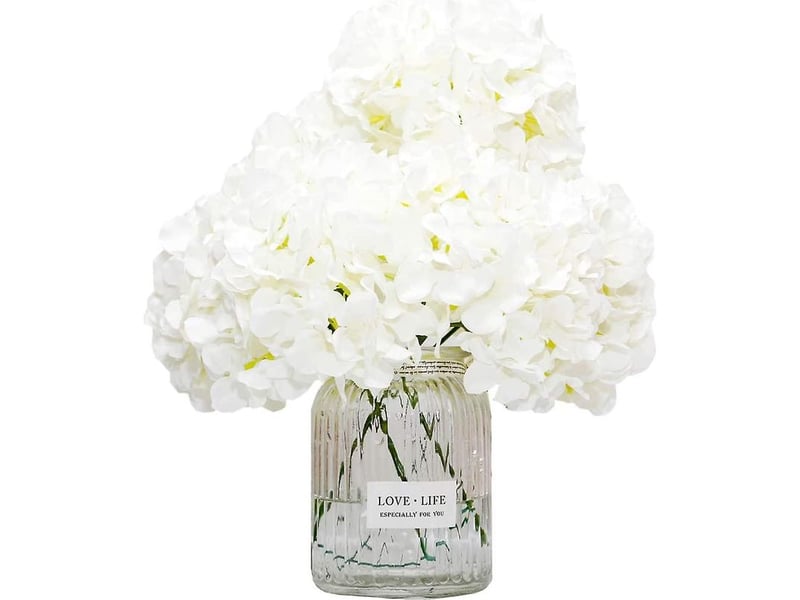 Lot de 6 grands hortensias en soie artificiels (blancs) avec des tiges de bandeau de faux hortensias blancs pour les centres de table de jardin de - Conforama E