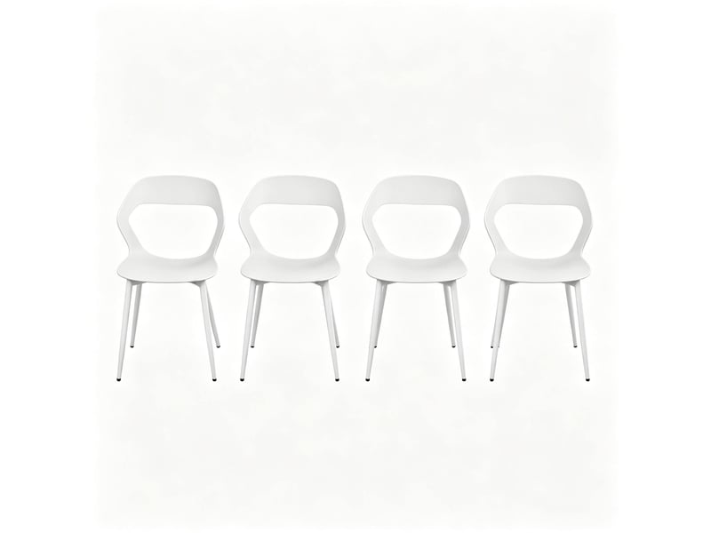  Lot de 4 chaises de salle à manger sans accoudoirs en polypropylène et métal blanc  - Conforama A