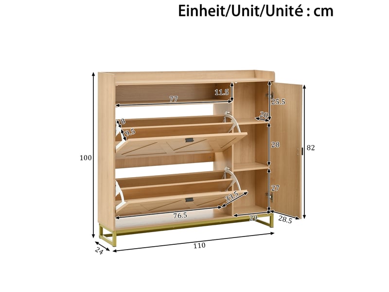  Meuble à chaussures 110x24x100 cm, armoire à chaussures, meuble d'entrée, placard latéral, meuble salon, mdf, naturel  - Conforama C