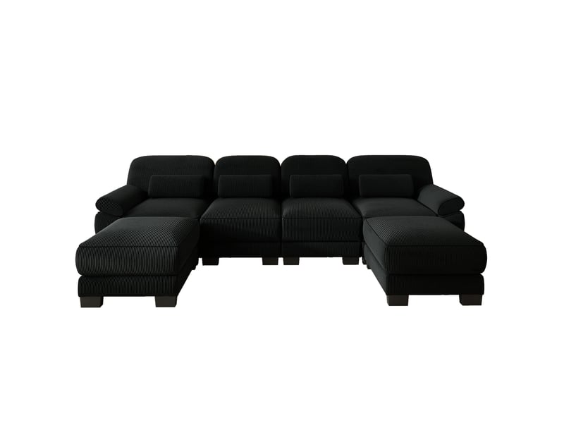  Canapé modulable en u - 4 places - 2 ottomans - velours côtelé - mobilier de salon - grand confort - assise confortable - noir CozyNest - Conforama A