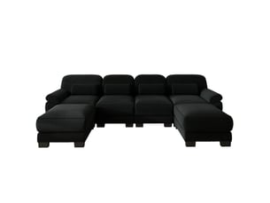 Canapé modulable en u - 4 places - 2 ottomans - velours côtelé - mobilier de salon - grand confort - assise confortable - noir