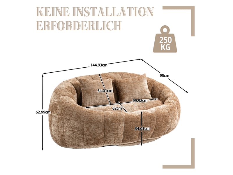  Canapé paresseux confortable fixe 2 places en chenille avec 2 oreillers,150x95x63cm,brun canapé marron - Conforama C