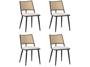 Lot de 4 chaises de salle à manger avec dossier en rotin et assise en pu, noir