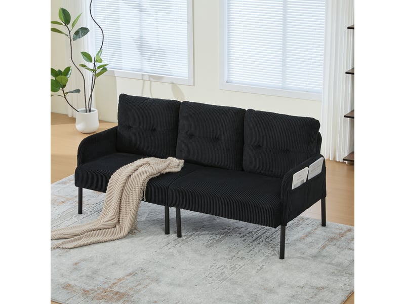  Canapé droit fixe 3 places tissu noir  - Conforama E