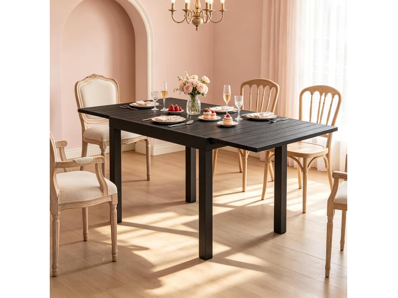 Table de jardin extensible en aluminium noir 80 à 160 cm, pour 4 à 6 personnes - Conforama D
