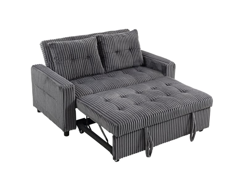  Canapé convertible 2 places 3 en 1 avec dossier réglable, coussins et poches latérales en polyester gris foncé  - Conforama A