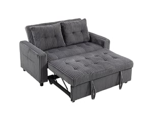 Canapé convertible 2 places 3 en 1 avec dossier réglable, coussins et poches latérales en polyester gris foncé