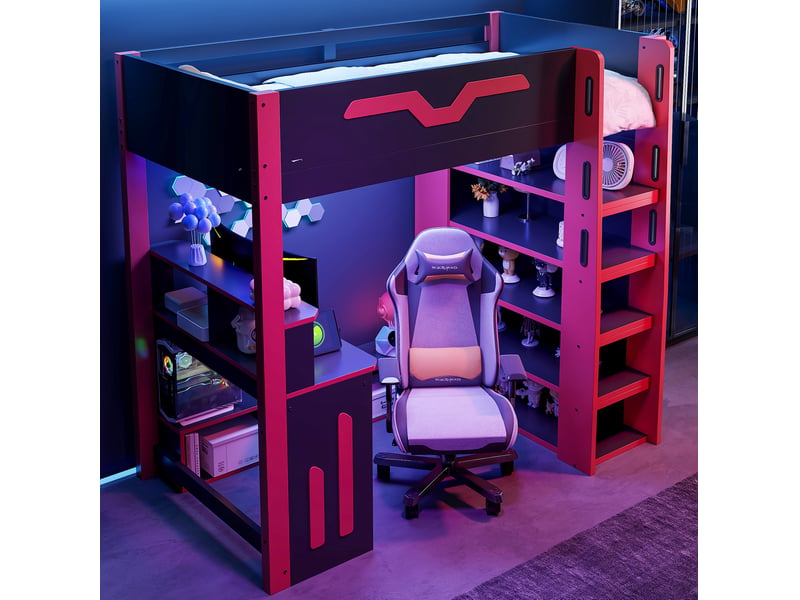  Modenvie lit mezzanine 90x200 cm - avec bureau, rangement à étages, sans matelas - noir  - Conforama B