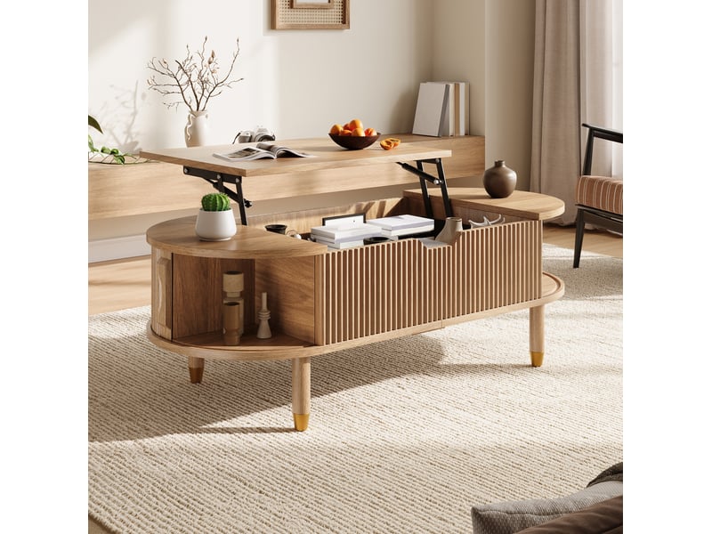  Table basse ovale 110x48x57 cm en mdf naturel avec plateau relevable  - Conforama D