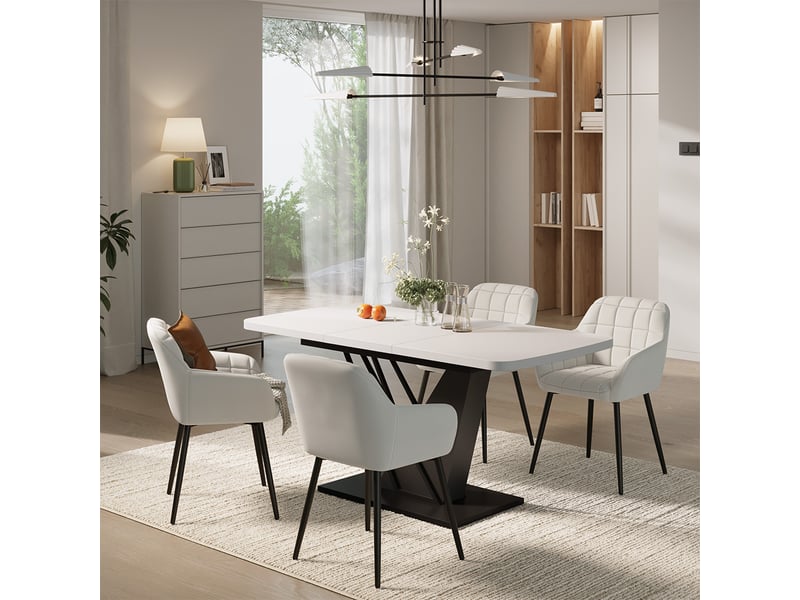  Vicco ensemble de table à manger, blancnoir, 120x80cm avec 4 chaises de salle à manger  - Conforama C