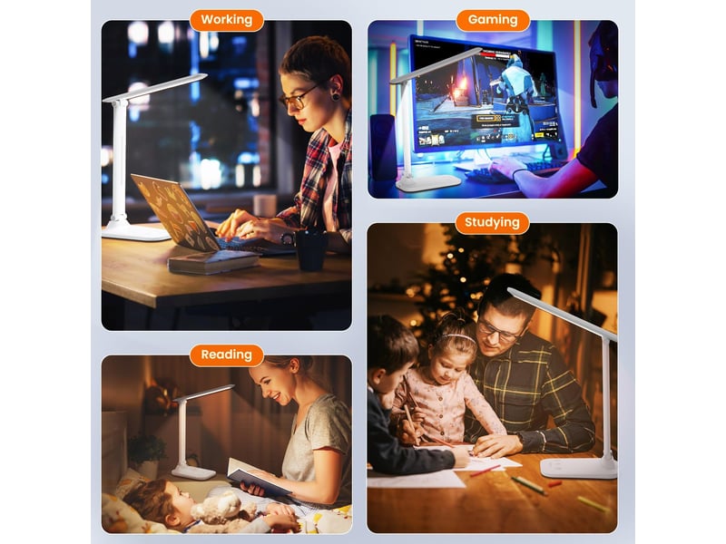  Lampe de bureau led tactile – 3 modes d'éclairage et luminosité réglable  - Conforama E