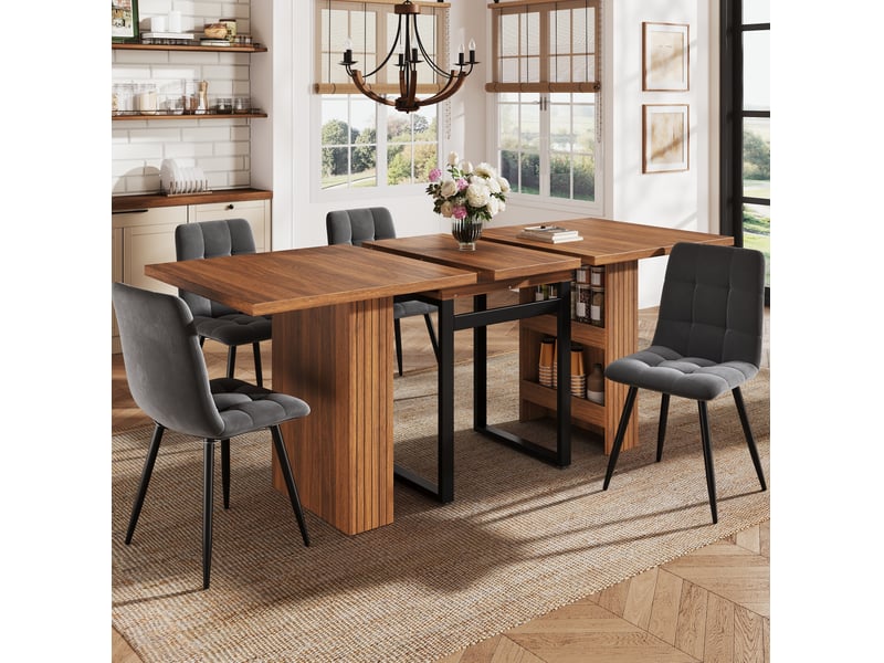  Table à manger extensible 120-200x80 cm mdf marron foncé avec rangement  - Conforama E