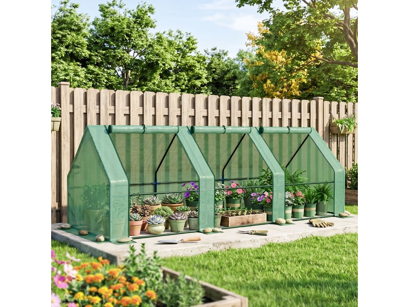 Serre tunnel de jardin en polyéthylène pour plantes et fleurs, avec bords surélevés et portes à charnières, 270 x 90 x 90 cm, vert foncé - Conforama D