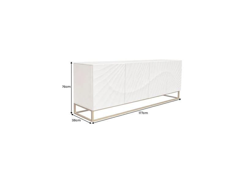 Buffet silva 177 cm en bois massif de manguier blanc sculpté – 4 portes et piètement doré - Conforama C