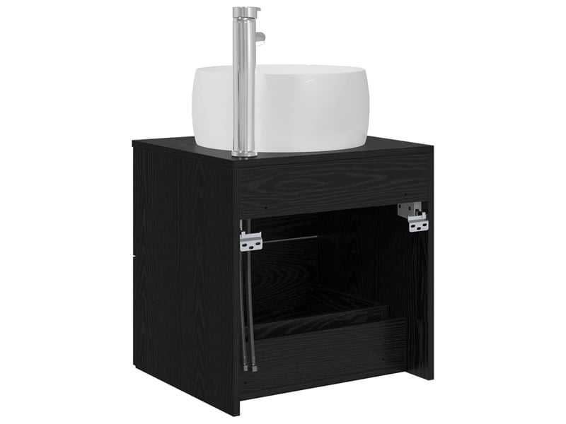  Vanité de lavabo mural, meuble de rangement chêne noir 49.5x44.5x66 cm  - Conforama E