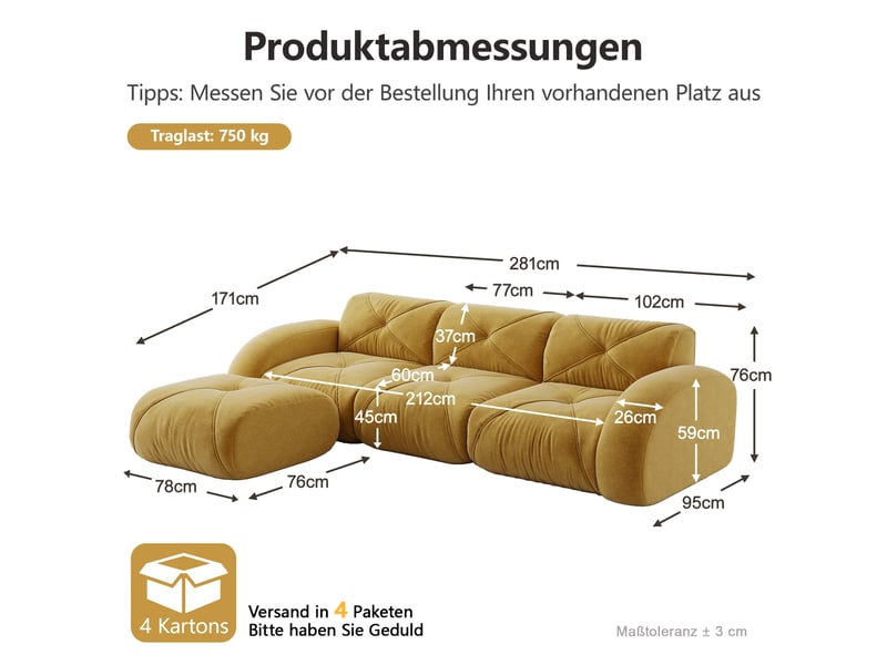 Fauteuil relax canapé d'angle modulaire 3 places en tissu chenille jaune avec repose-pieds intégré pour salon moderne - Conforama C