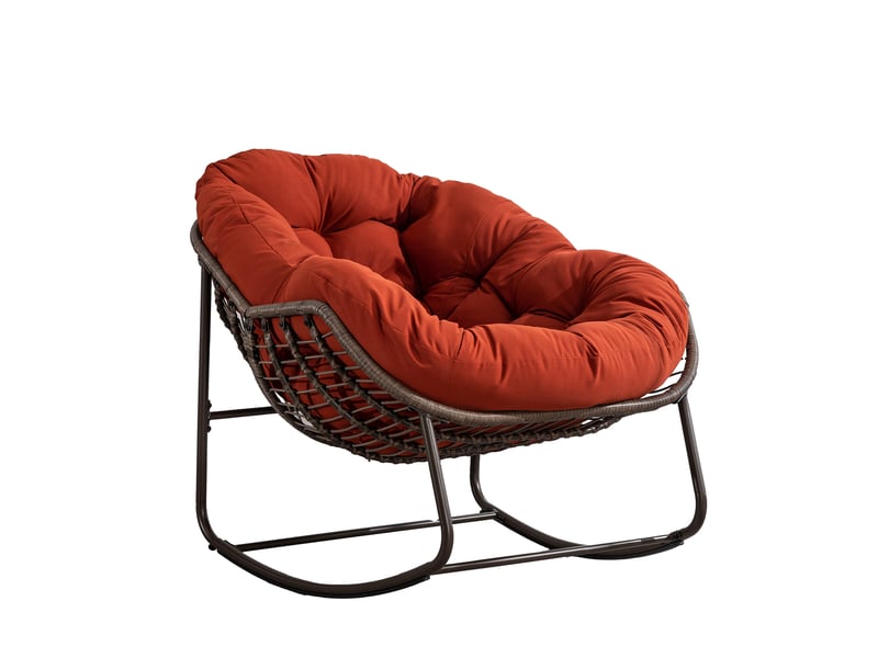  Cocon - fauteuil à bascule en rotin naturel - forme œuf et coussin orange - confortable pour salon, véranda ou chambre  - Conforama A