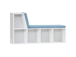 Bibliothèque banc 2 en 1 avec 5 compartiments de rangement et 2 coussins 108 x 30 x 60 cm blanc bleu