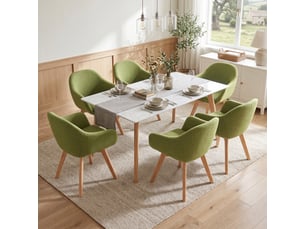 Lot de 6 chaises de salle à manger pivotantes à 360° – tissu effet lin respirant, pieds en bois massif - vert mousse